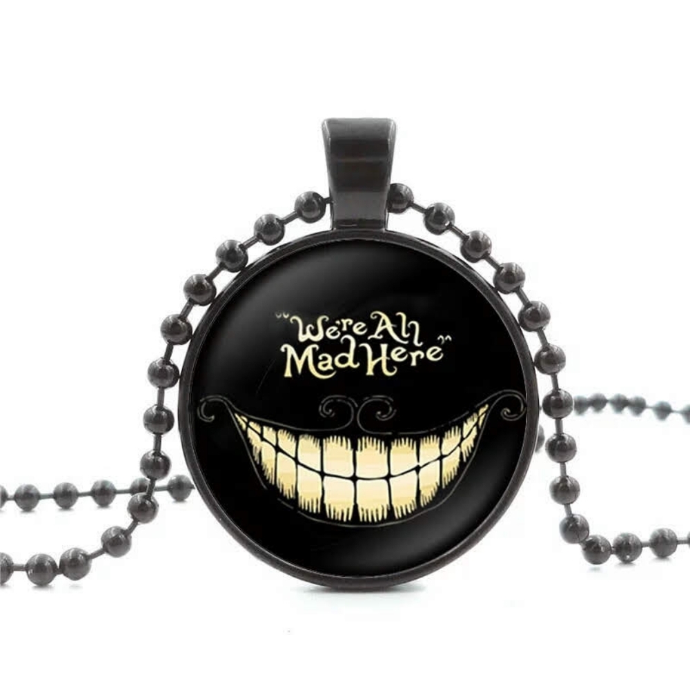 Cheshire Cat We're All Mad Here Black Grinning Necklace New